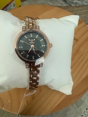 Invicta Rose Gold and Black Women's Crystal Accent Bracelet Watch